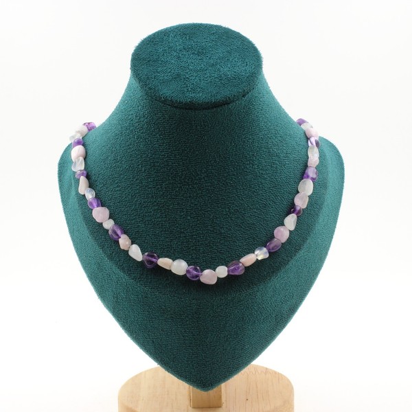 Halskette Perlen Amethyst + Mondstein + Kunzit Kette Aus Edelstahl-image