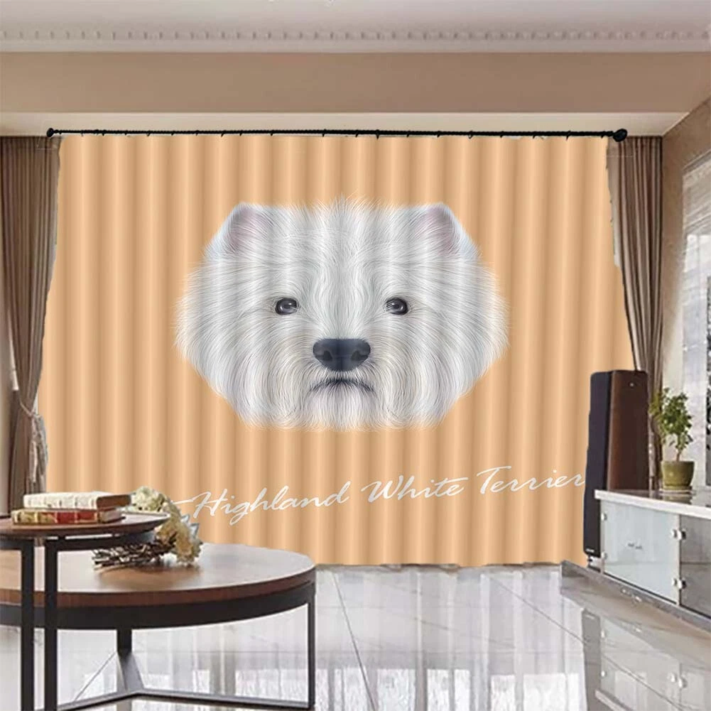 White Nice Dog Hair 3D Curtain Blockout Photo Printing Curtains Drape Fabric