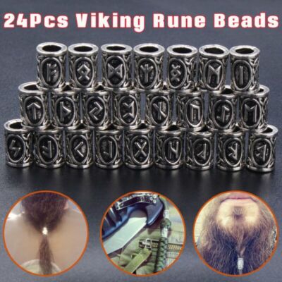 Viking Hair Beads Rune Beads 24pcs Norse Viking Runes Loose Beads