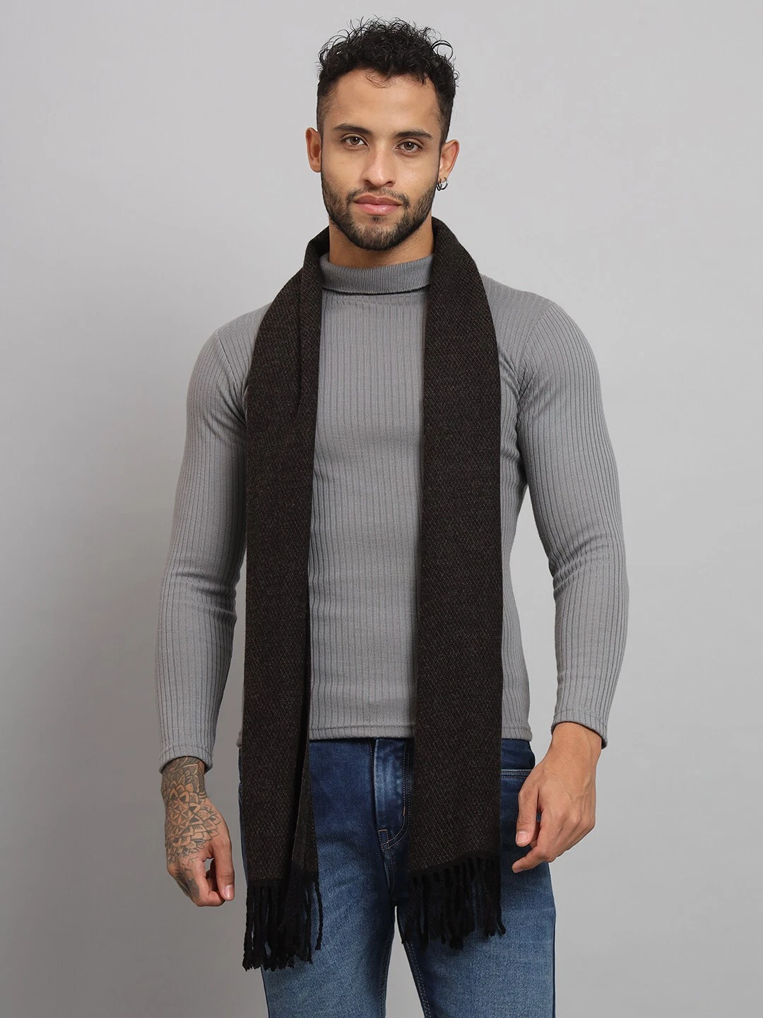 Men's Winter Warm Scarf Cashmere Brown Wool Muffler Pashmina Neck Wrap 72"x14"