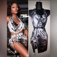 O ring cut out tie dye backless Bodycon Halter dress