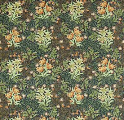 WILLIAM MORRIS VORHANGSTOFF DESIGN Bower 3,4 METER INDIGO LEINENMISCHUNG