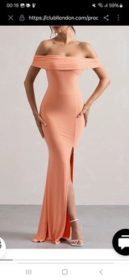 Club l Law of Attraction Coral Bardot Draped Split Maxi Dress