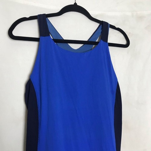 Athleta Color Block Racerback Swim Tank Dress Sz M Blue Athleisure Beach Active - Picture 5 of 9