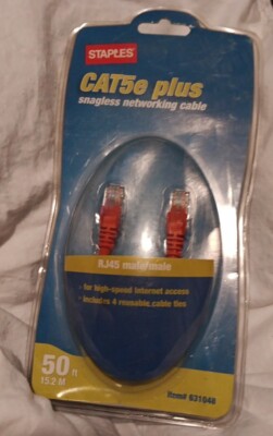 CAT5e Plus Snagless Networking Cable 50 ft  RJ45 Male/Male