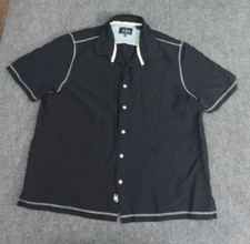Nat Nast Shirt Men XL Black Linen Silk Camp Bowling Travel White Stitching Beach