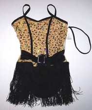 Weissman Curtain Call Leotard Flapper Costume Fringe Sequins Gold New Girl M