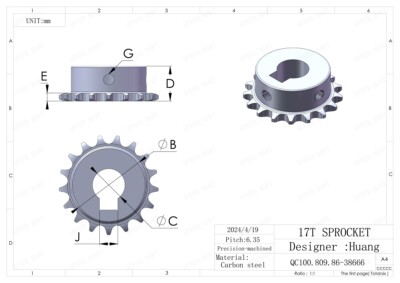 04C 17 Teeth Sprocket Bore 12mm with 4mm Keyway Metal Pilot Motor