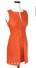Banana Republic Linen Dress 4 orange Sleeveless V-Neck Pocket Empire Waist