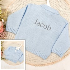 Embroidered Baby Boys Knitted Cardigan Sky Blue