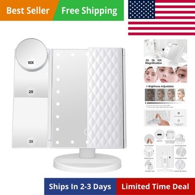 Vanity Makeup Mirror with Lights, 1X 2X 3X 10X Magnification, Tri-Fold, Portable