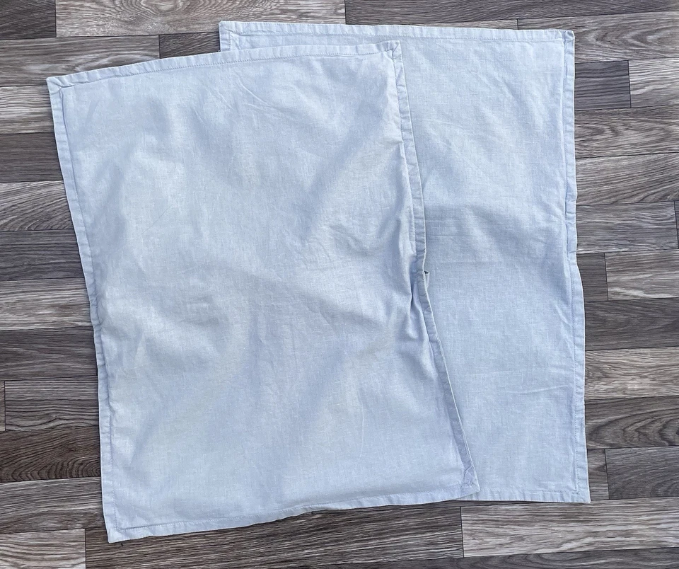 2 West Elm Linen Cotton Blend Standard Pillow Shams Classic Textured Light Blue - Image 3 of 4