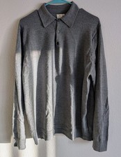Sunspel Pullover Collared Polo Sweater Mens XL Grey Merino Wool Jumper