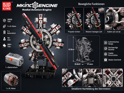 Mould King MKING ENGINE Radial Aviation Engine 10233 motorisiert 3089+ 14+