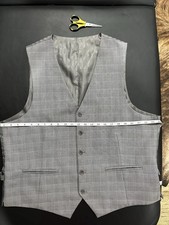 Men's Gray Plaid Formal Vest Waistcoat Button Front Adjustable Back 2XL