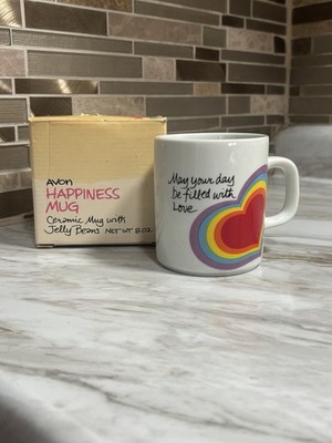 Vintage 1984 Avon Coffee Mug With Rainbow Heart design, Original Box.