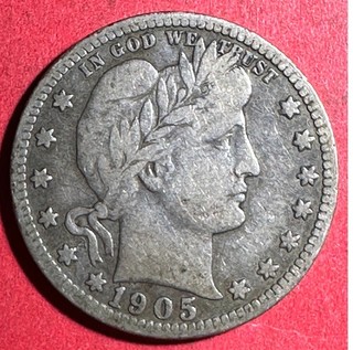 1905S US Barber SILVER Quarter "San Francisco" Mint! VG/FINE! Lower Mintage