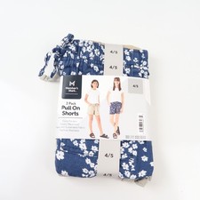 Member's Mark Pull On Shorts Girls 4/5 Blue Floral Tan 2 Pack Elastic Waistband