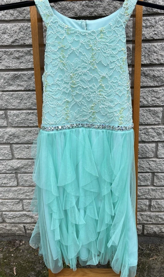 Vestido tutú de encaje sin palabras como nuevo usado talla 8/10 con lentejuelas corbata súper lindo para niñas Foto 2 de 4