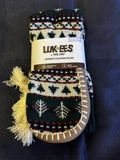 Lukees by Muk Luks Women's Slipper Socks Winter Holiday Theme L/XL Shoe 8-10
