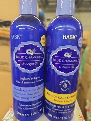 2 PACK Hask Blue Chamomile & Argan Oil Blonde Care Shampoo  &  Conditioner SET