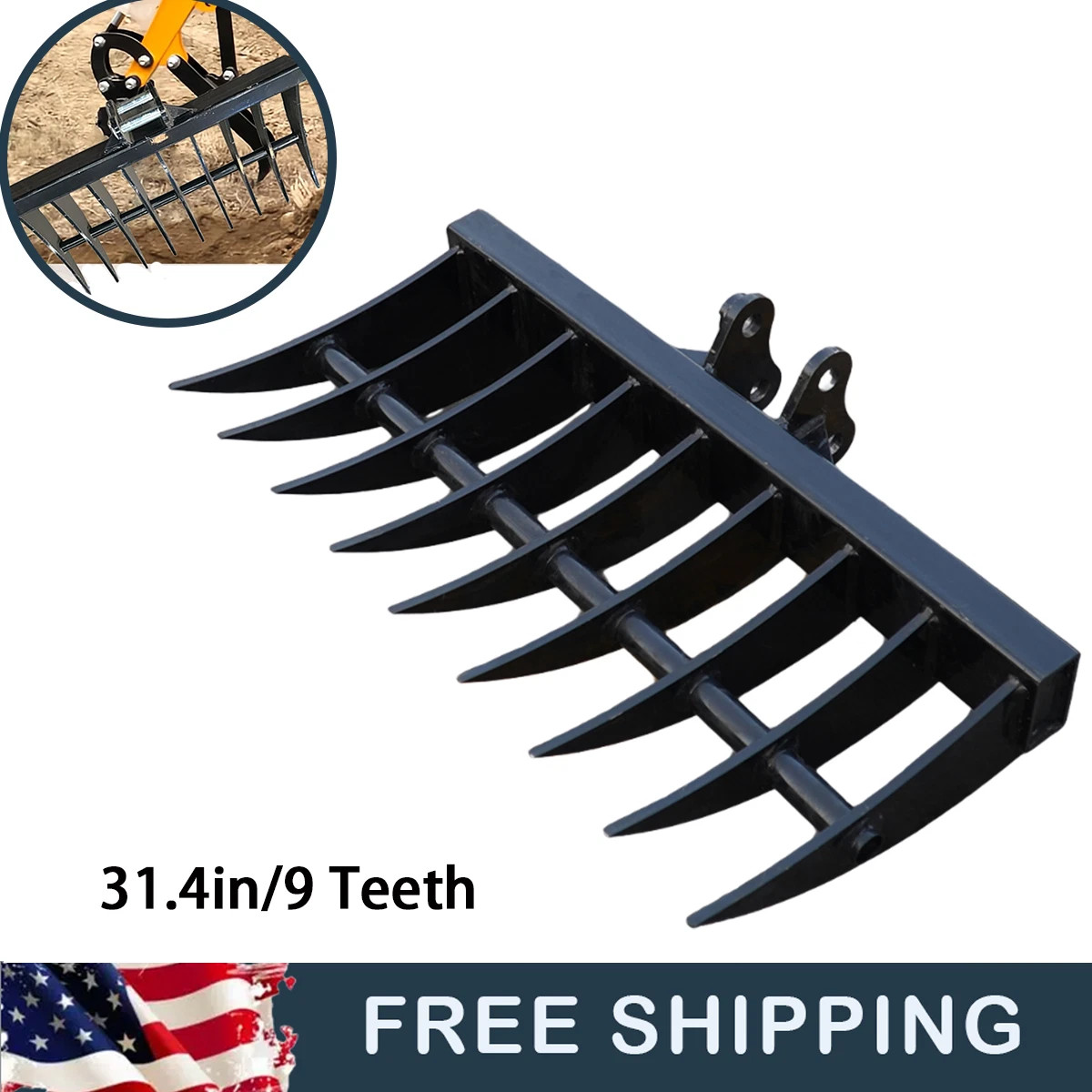 800mm Rake Attachment 9-tooth for Mini Excavator Small Digger Attachment USA