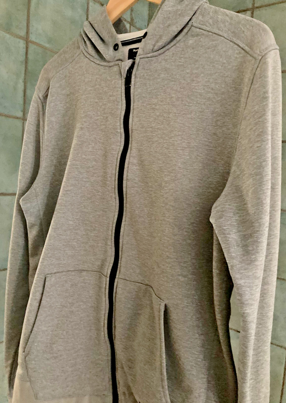 Hurley Grey Gray Lightweight Exercise Hoodie Activewear L Large Full Zip Unisex