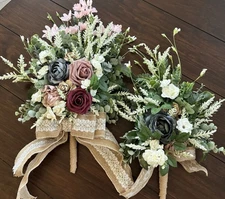 2pc Wedding Flowers 1 Bridal & 1 Bridesmaid Bouquet Rose White Blue Burgundy