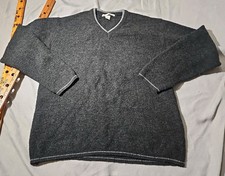 Vintage Perry Ellis Sweater Mens XL Gray Italy Wool Blend V Neck Thick Jumper