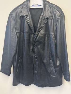 Baracuta Men's Black Leather Jacket XXL | Classic Button Front