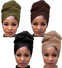 4PCS Turban Head Wraps for Black Women - Stretchy Jersey African Headscarf