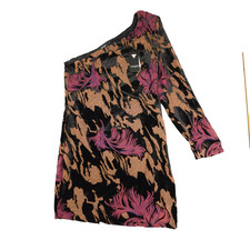 GUESS dress Women MEDIUM Black Floral devore one shoulder Velvet mini Size M NWT