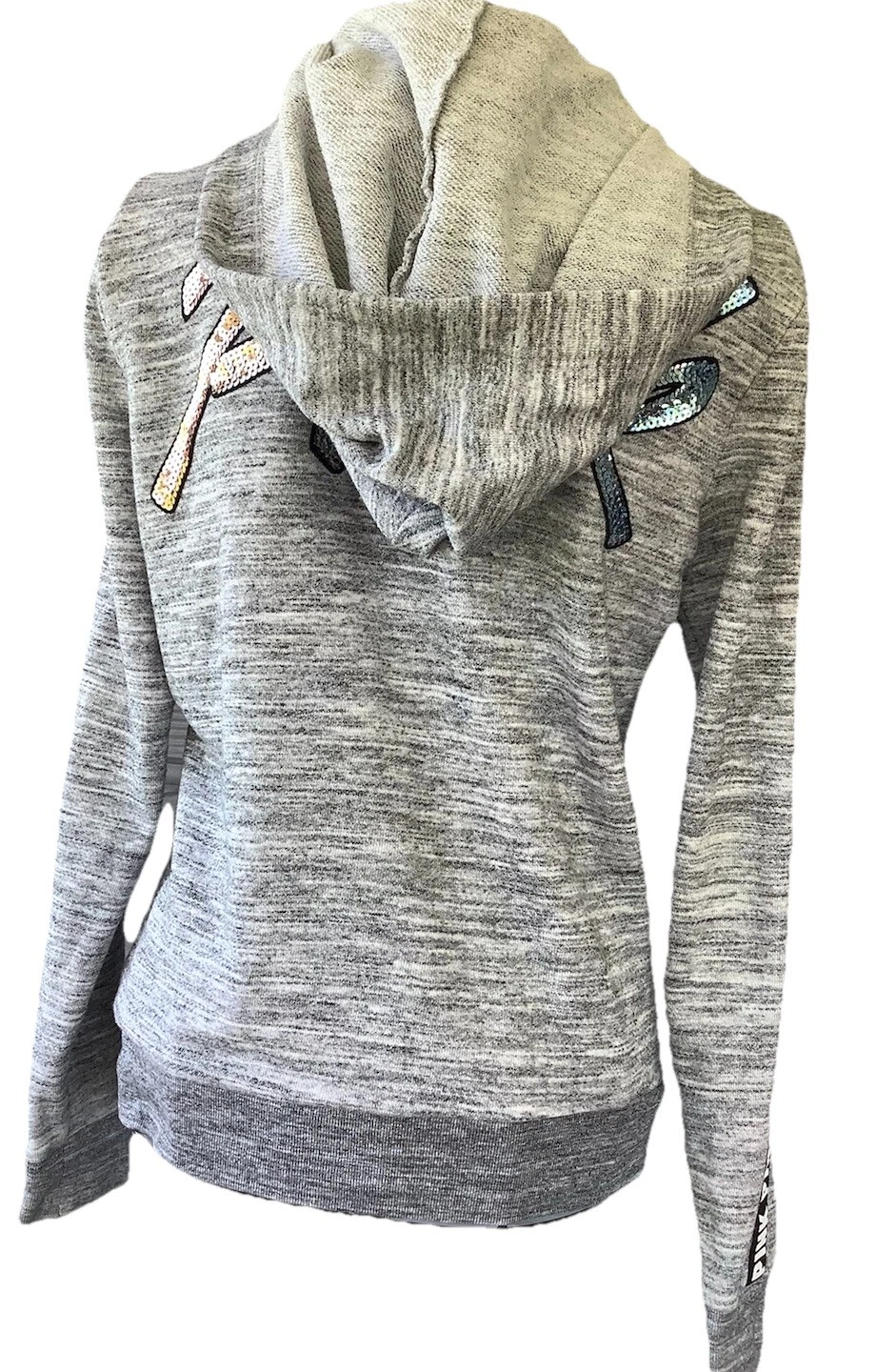 UNDERCOVER Felpa con cappuccio intera Victoria’s Secret ROSA XS grigio marna paillettes molto bella!