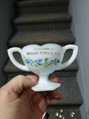 Milk Glass Bowl Souvenir Grand Forks North Dakota ND 1920 s EUC