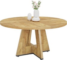 Tribesigns Round Dining Table Farmhouse Rustic Style Light Wood Colour