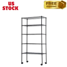 5-Tier Wire Storage Shelves with Wheels | 14x30x60 | Black | Adjustable Racks