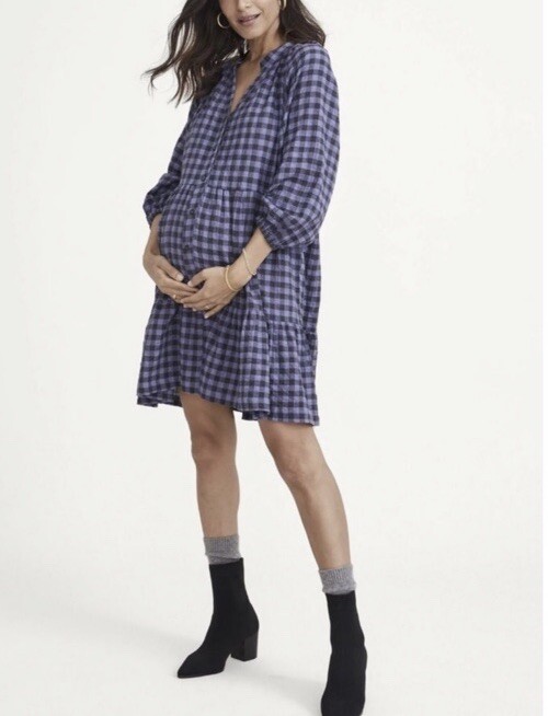 *NWT* Hatch The Aurora Maternity Dress in Black/Blue Gingham, Size 2/M