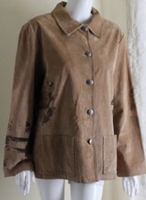 Chico's Sz 3 Xl Fine Suede Elegant Asian Imperial Roundel Jacket Coat Lined