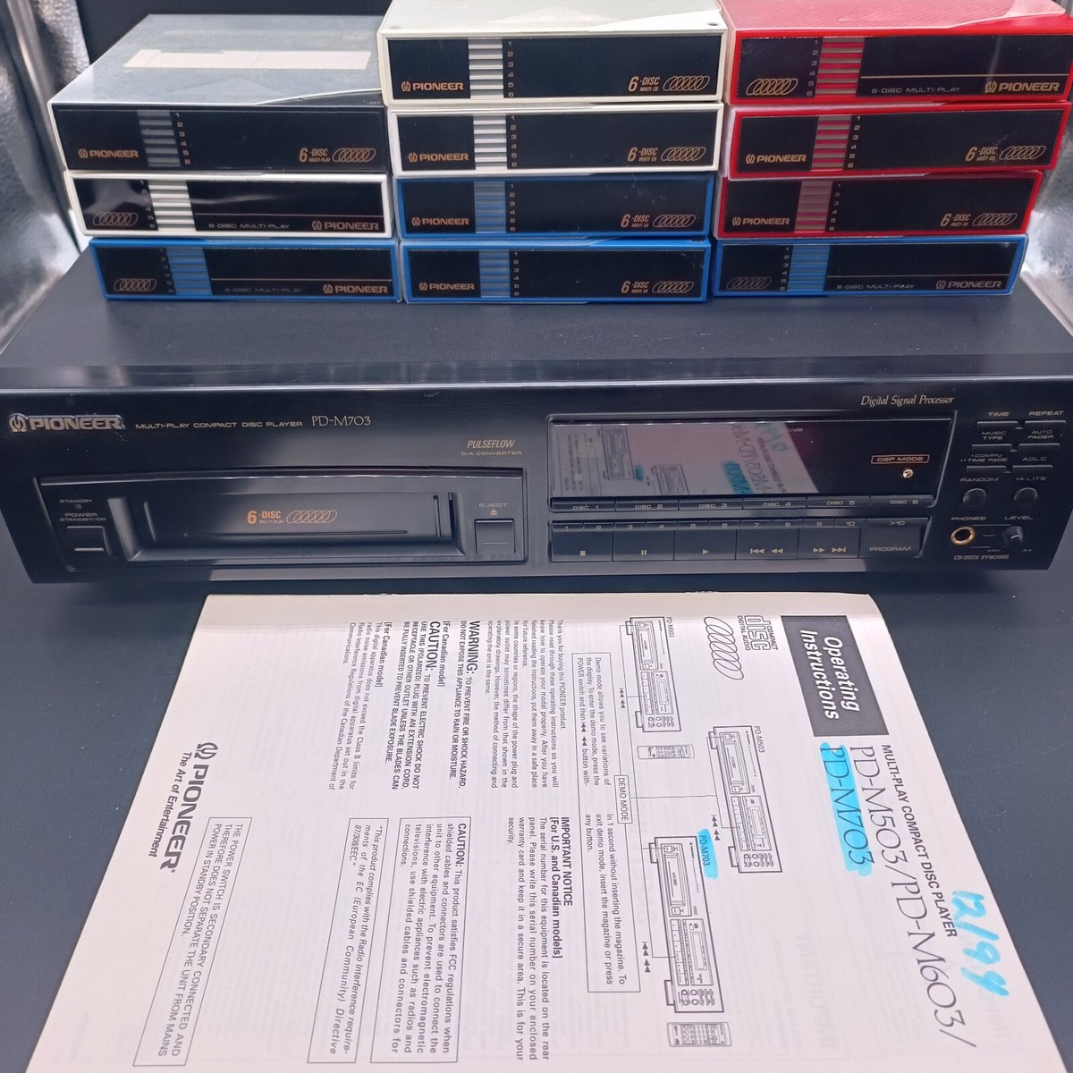 Pioneer PD-M703 CD Changer Parts Only W/Cartridges & Operating