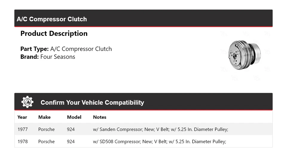 Муфта компрессора кондиционера для Porsche 924 1977-1978 годов выпуска 4 сезона - Изображение 2 из 4