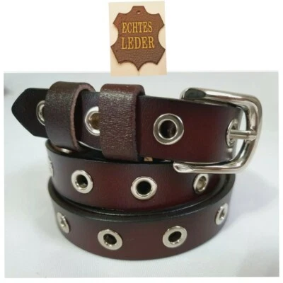 LATA Damen Gürtel 100% echt Leder Jeansgürtel Hüftgürtel Braun Nieten 20 mm DHL neu