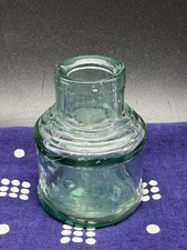 Antique, 2 1/2'', Teal, Round Inkwell, Thick Heavy Glass, Capital B On Bottom