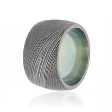 New 12mm Wide Damascus Steel Ring with an Anodized Titanium Sleeve