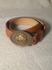 Vintage Wright Tooled Genuine Leather Western Belt 34" CDC Buffalo Nickel Buckle