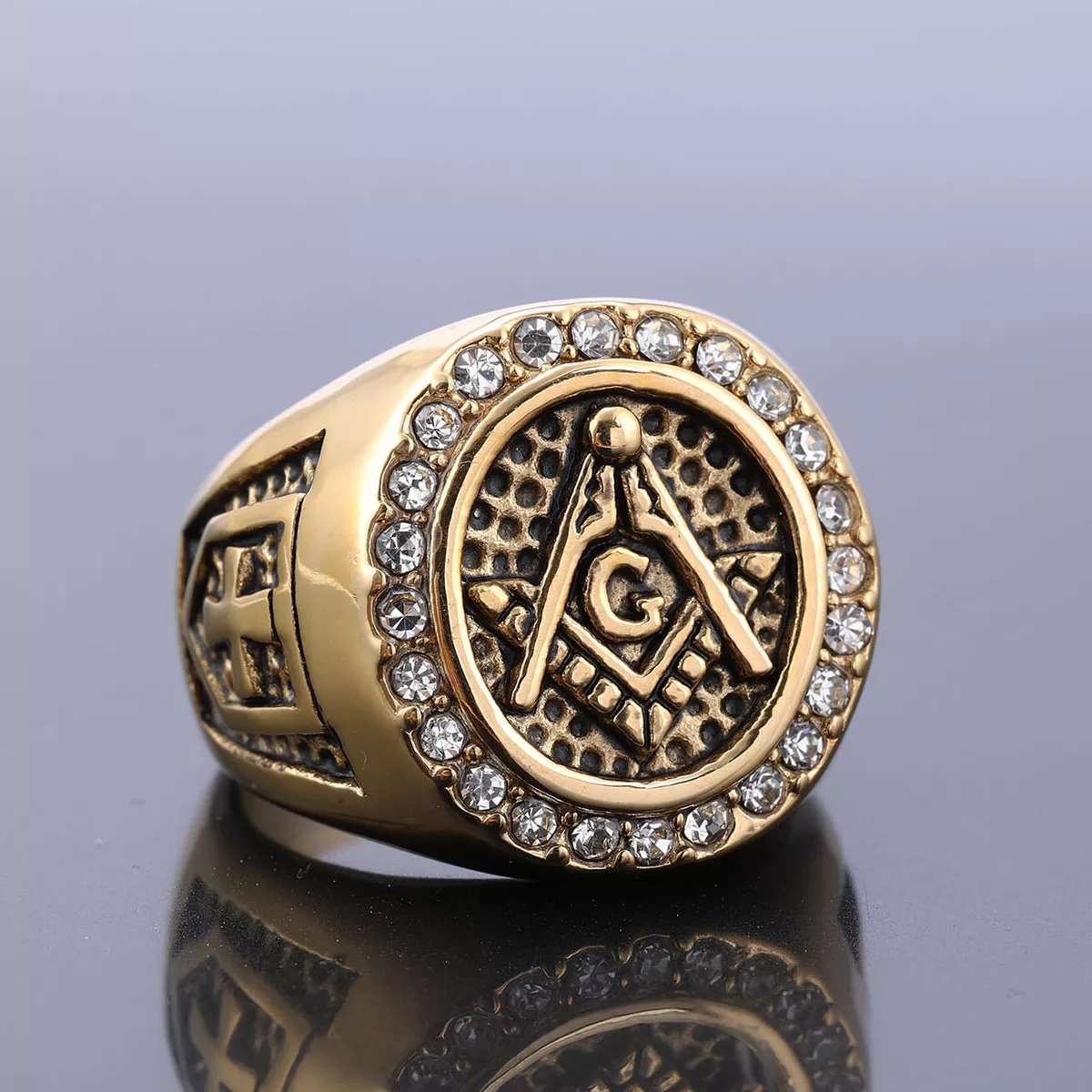 Gold Plated Vintage Zircon Diamonds Freemason Masonry Master