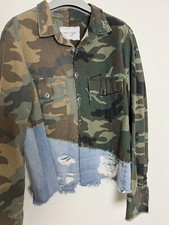 Greg Lauren Woman’s Fragment Camo Denim Trucker Jacket Coat 1