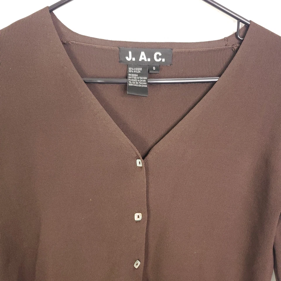 Cárdigan tejido vintage JAC para mujer S con botones marrón recortado Y2K marrón Foto 2 de 4