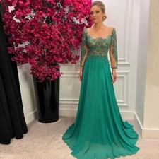 Elegant Green Lace Long Sleeves Mother of the Bride Dresses Chiffon Floor Length