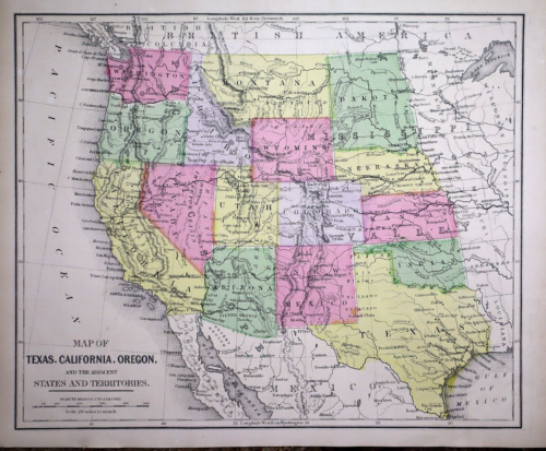 1871 Cowperthwait Atlas Map ~ WESTERN STATES - TEXAS - CALIFORNIA ~(10x11) ~#171 - Picture 1 of 4