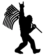 Sasquatch Bigfoot Rock On Flag Funny DieCut Vinyl Window Decal Sticker Car Truck